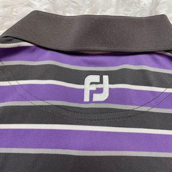 FJ Footjoy Golf Polo Shirt Mens Size Medium Purple Stripe Collared Stretch - Picture 6 of 7